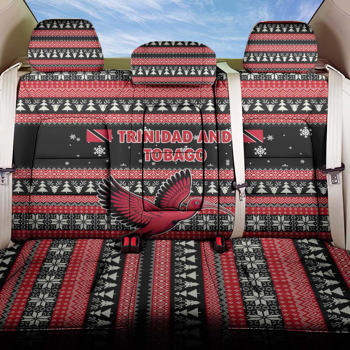 Trinidad and Tobago Christmas Back Car Seat Cover Bird and Coat of Arms Design - Wonder Print Shop