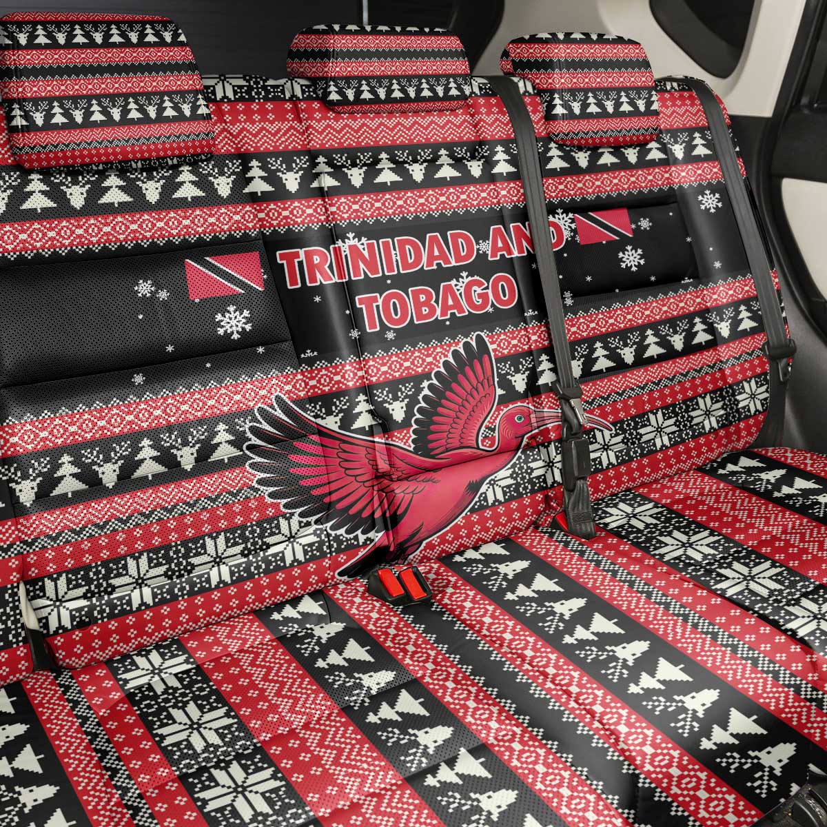 Trinidad and Tobago Christmas Back Car Seat Cover Bird and Coat of Arms Design - Wonder Print Shop