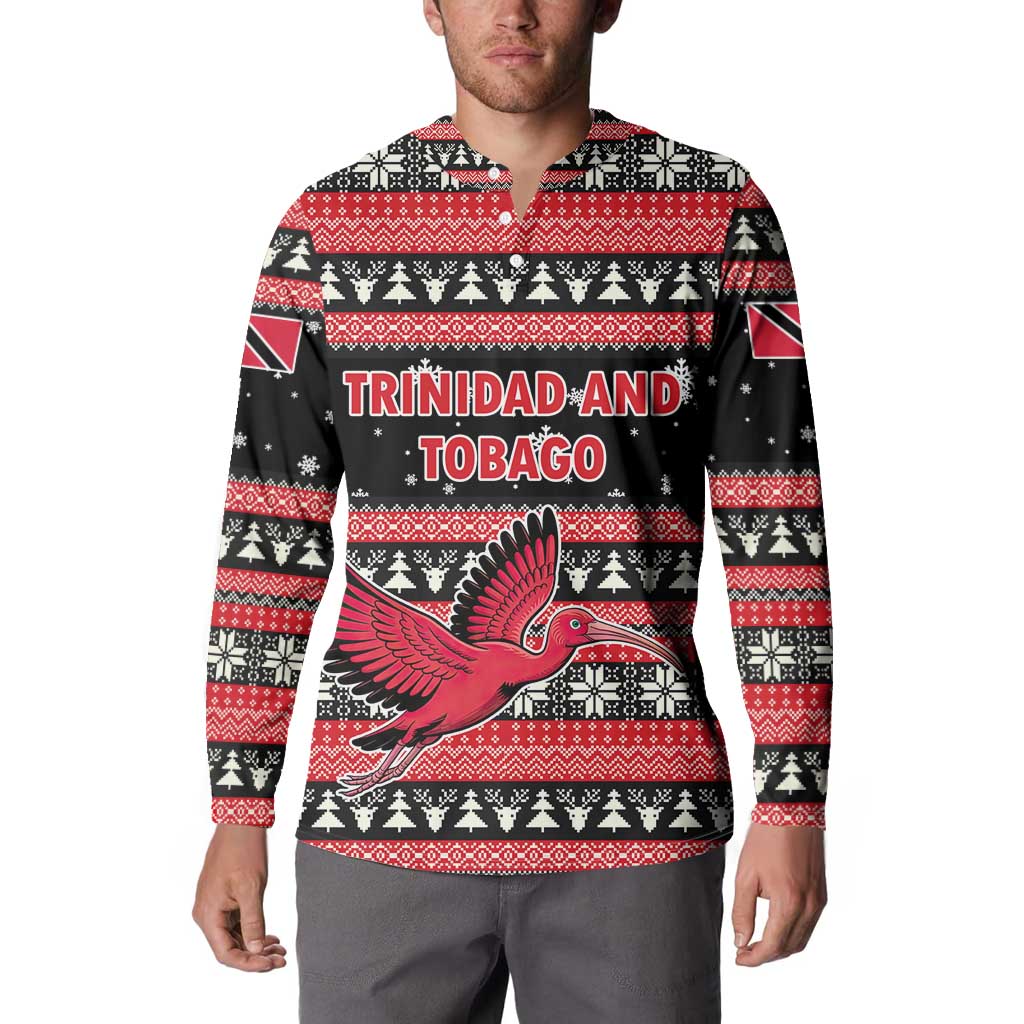 Trinidad and Tobago Christmas Button Sweatshirt Bird and Coat of Arms Design - Wonder Print Shop
