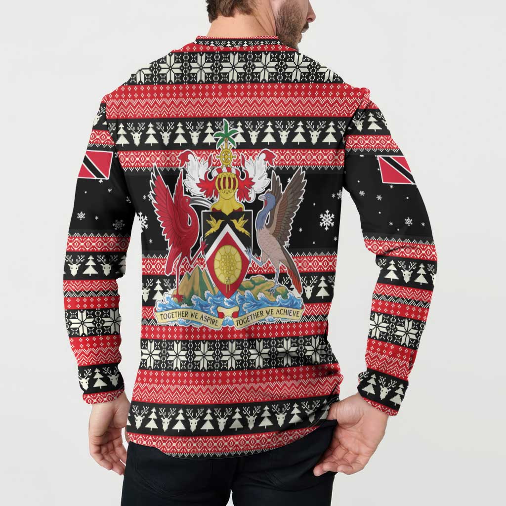 Trinidad and Tobago Christmas Button Sweatshirt Bird and Coat of Arms Design - Wonder Print Shop