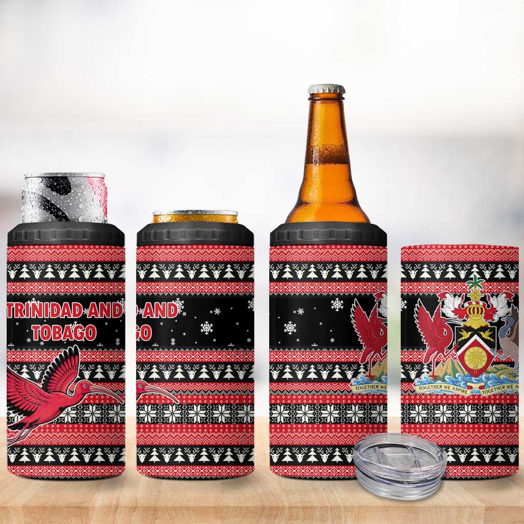 Trinidad and Tobago Christmas 4 in 1 Can Cooler Tumbler Bird and Coat of Arms Design - Wonder Print Shop
