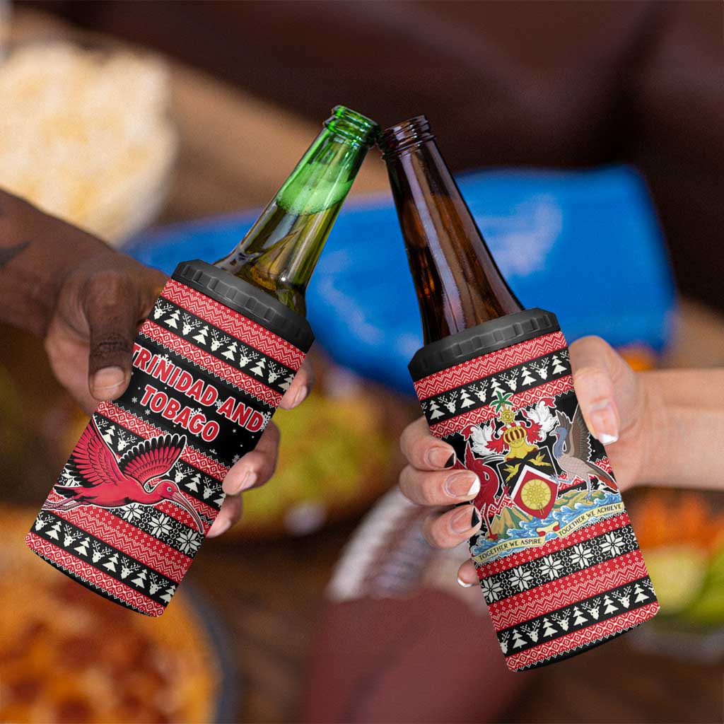 Trinidad and Tobago Christmas 4 in 1 Can Cooler Tumbler Bird and Coat of Arms Design - Wonder Print Shop