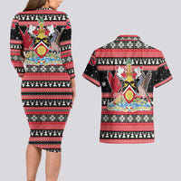 Trinidad and Tobago Christmas Couples Matching Long Sleeve Bodycon Dress and Hawaiian Shirt Bird and Coat of Arms Design - Wonder Print Shop