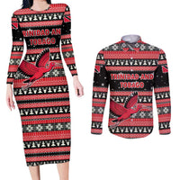 Trinidad and Tobago Christmas Couples Matching Long Sleeve Bodycon Dress and Long Sleeve Button Shirt Bird and Coat of Arms Design - Wonder Print Shop