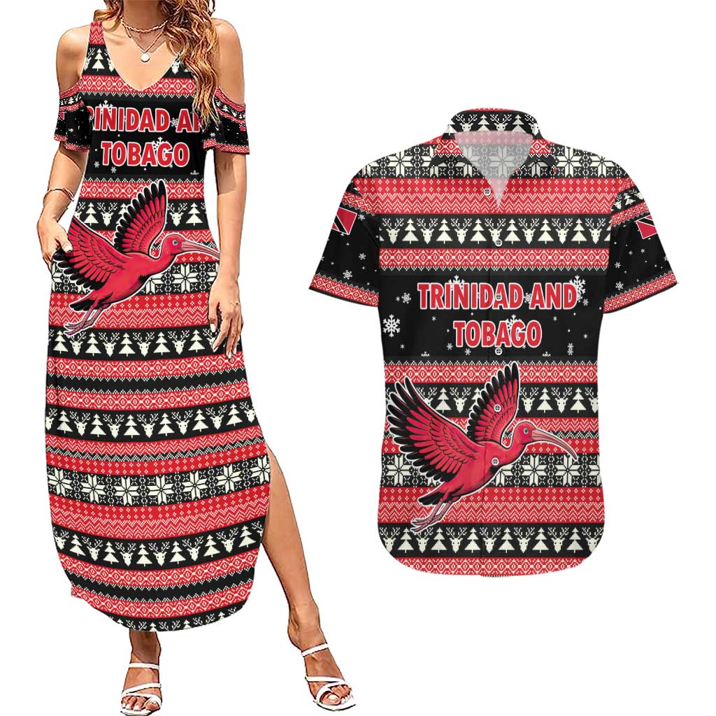 Trinidad and Tobago Christmas Couples Matching Summer Maxi Dress and Hawaiian Shirt Bird and Coat of Arms Design - Wonder Print Shop