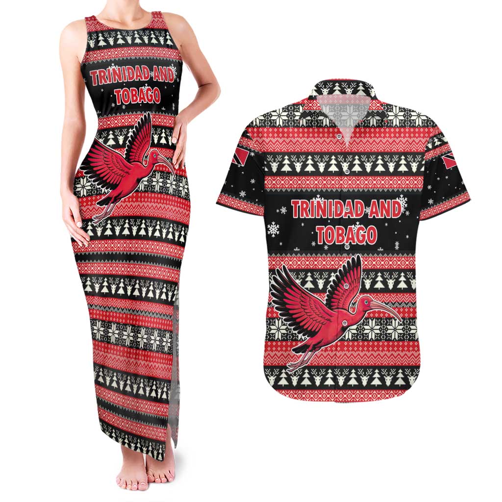 Trinidad and Tobago Christmas Couples Matching Tank Maxi Dress and Hawaiian Shirt Bird and Coat of Arms Design - Wonder Print Shop