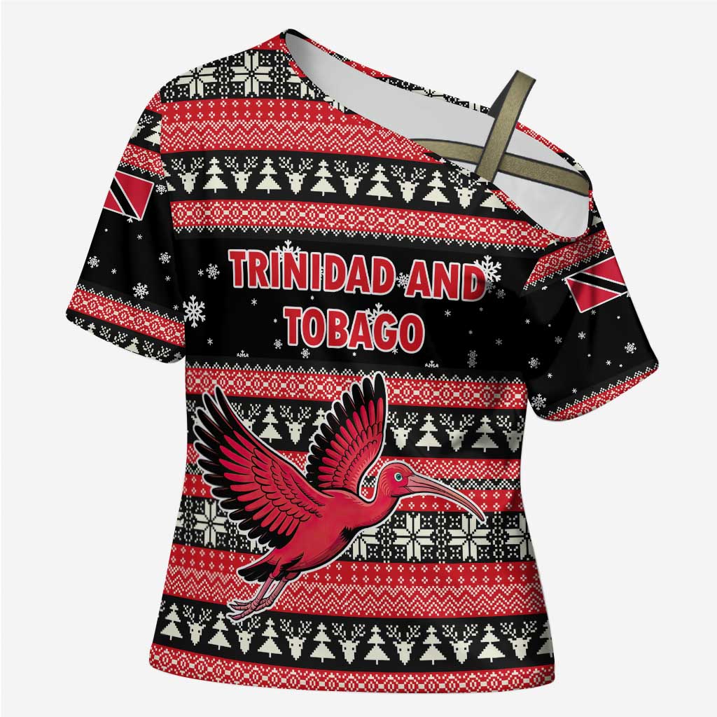 Trinidad and Tobago Christmas Cross Shoulder Shirt Bird and Coat of Arms Design - Wonder Print Shop