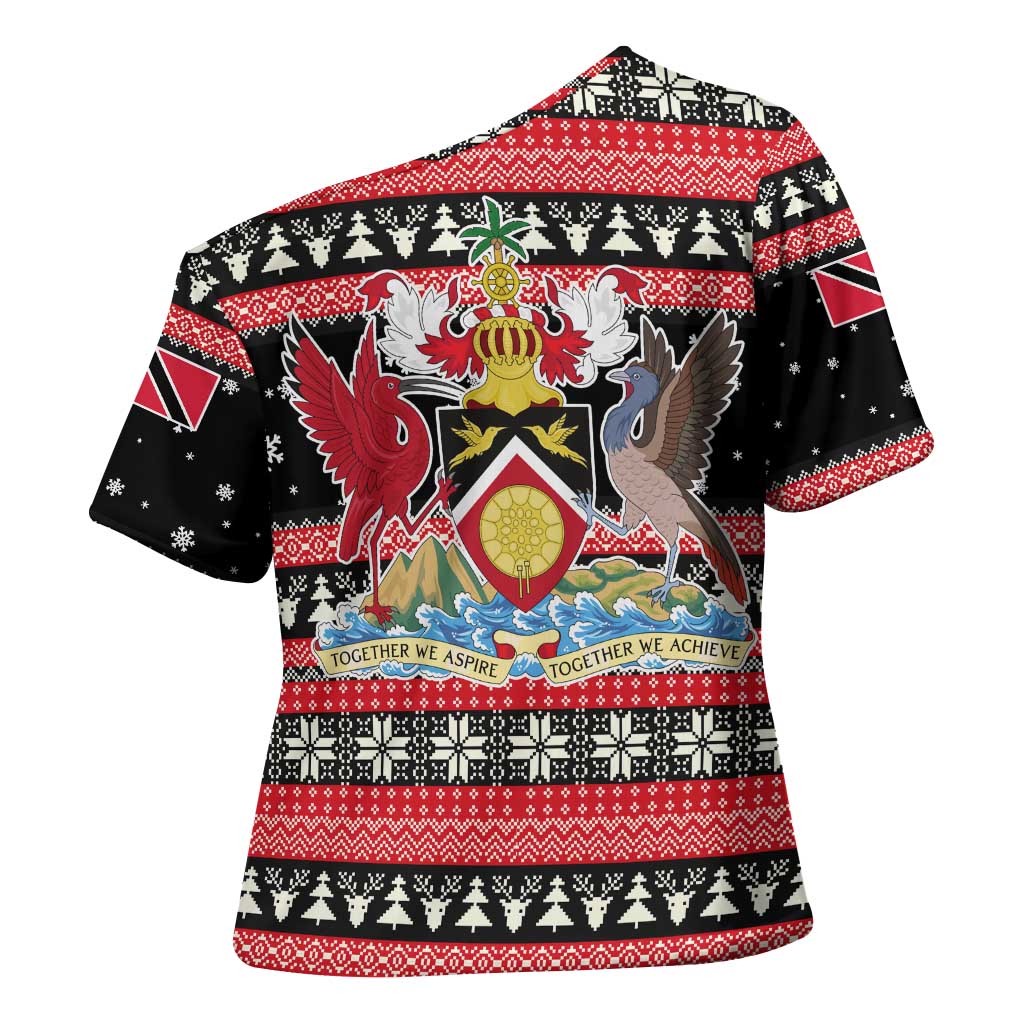 Trinidad and Tobago Christmas Cross Shoulder Shirt Bird and Coat of Arms Design - Wonder Print Shop