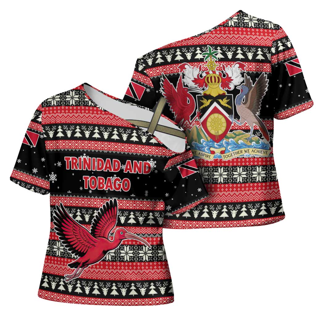 Trinidad and Tobago Christmas Cross Shoulder Shirt Bird and Coat of Arms Design - Wonder Print Shop