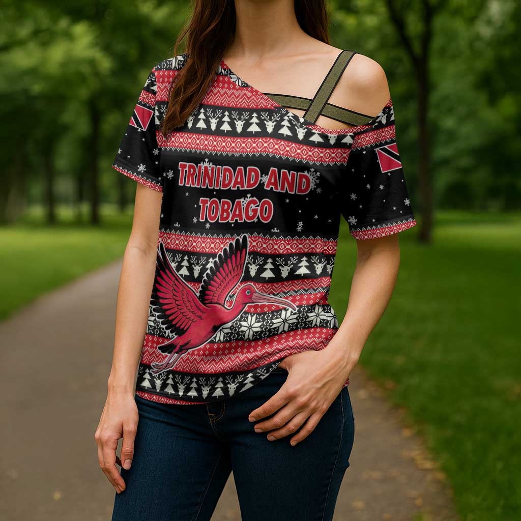 Trinidad and Tobago Christmas Cross Shoulder Shirt Bird and Coat of Arms Design - Wonder Print Shop