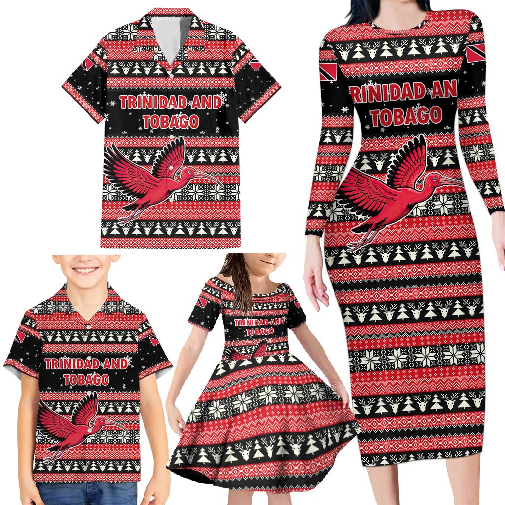 Trinidad and Tobago Christmas Family Matching Long Sleeve Bodycon Dress and Hawaiian Shirt Bird and Coat of Arms Design - Wonder Print Shop