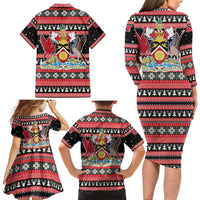 Trinidad and Tobago Christmas Family Matching Long Sleeve Bodycon Dress and Hawaiian Shirt Bird and Coat of Arms Design - Wonder Print Shop