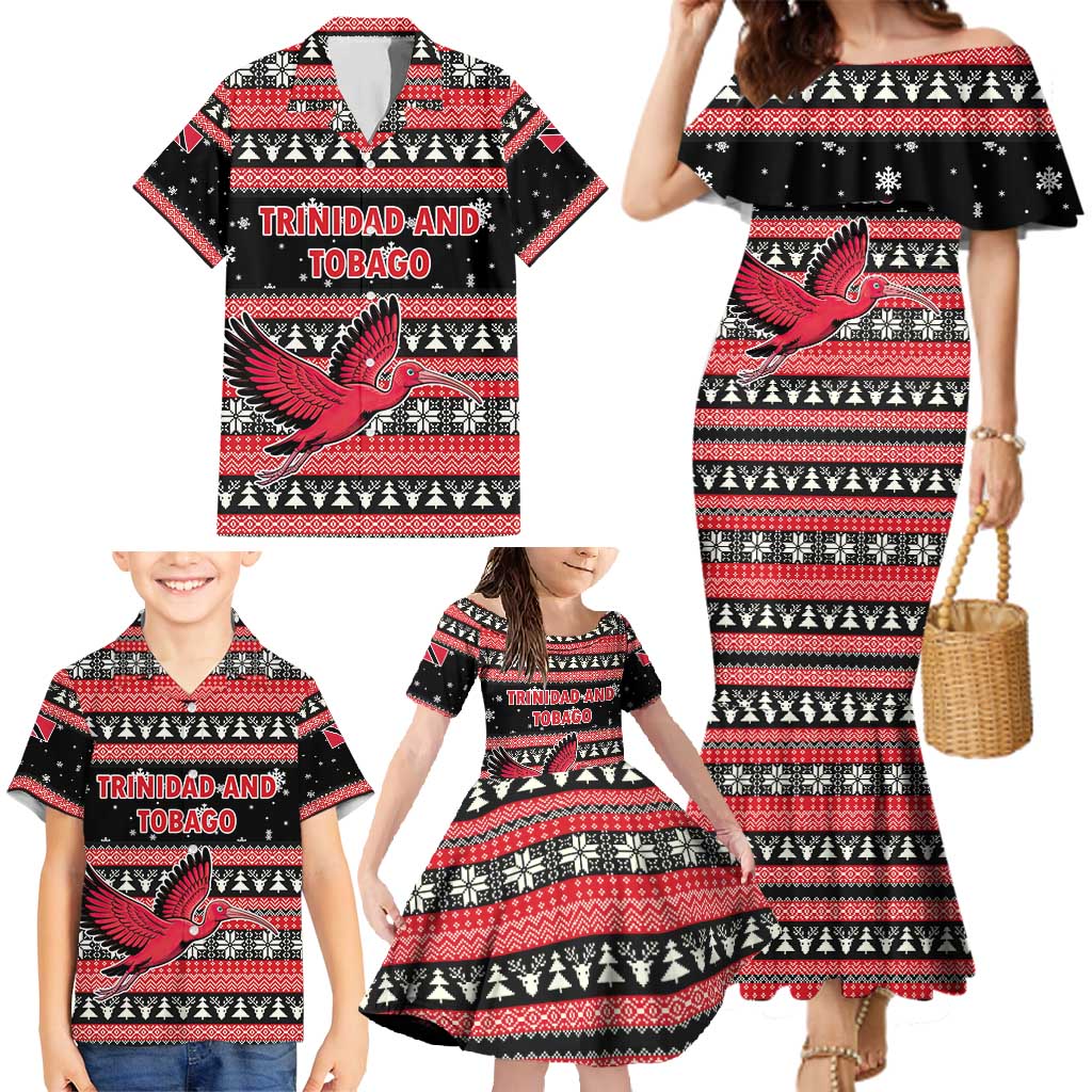 Trinidad and Tobago Christmas Family Matching Mermaid Dress and Hawaiian Shirt Bird and Coat of Arms Design - Wonder Print Shop