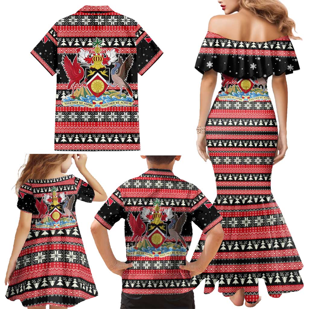 Trinidad and Tobago Christmas Family Matching Mermaid Dress and Hawaiian Shirt Bird and Coat of Arms Design - Wonder Print Shop