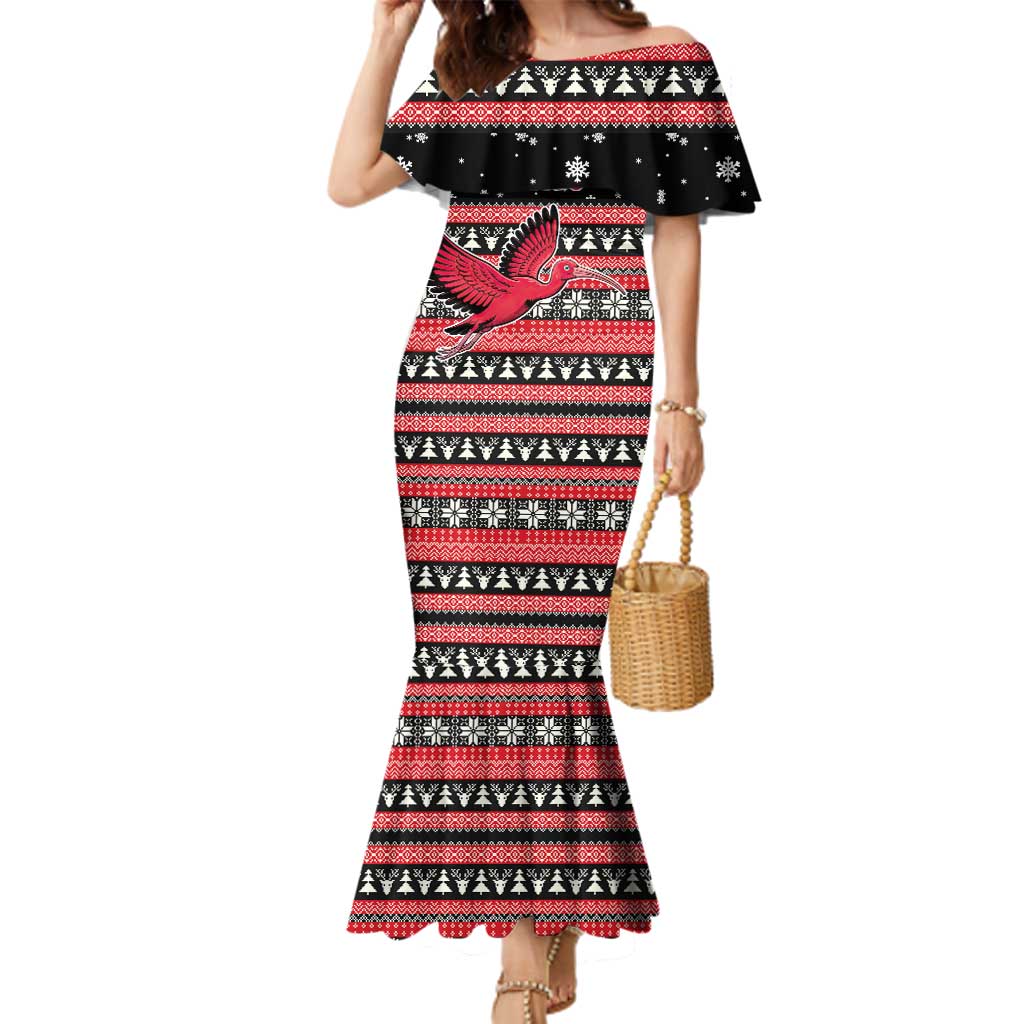 Trinidad and Tobago Christmas Family Matching Mermaid Dress and Hawaiian Shirt Bird and Coat of Arms Design - Wonder Print Shop