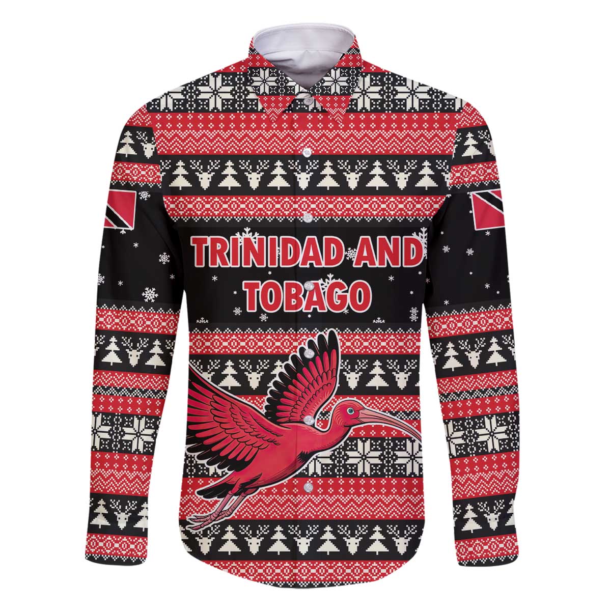 Trinidad and Tobago Christmas Family Matching Off The Shoulder Long Sleeve Dress and Hawaiian Shirt Bird and Coat of Arms Design - Wonder Print Shop