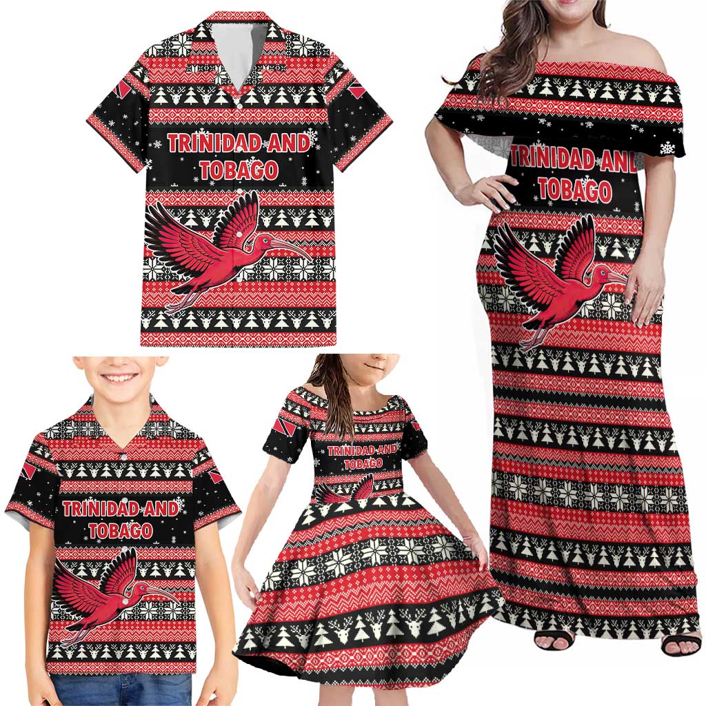 Trinidad and Tobago Christmas Family Matching Off Shoulder Maxi Dress and Hawaiian Shirt Bird and Coat of Arms Design - Wonder Print Shop