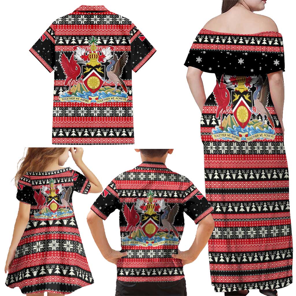 Trinidad and Tobago Christmas Family Matching Off Shoulder Maxi Dress and Hawaiian Shirt Bird and Coat of Arms Design - Wonder Print Shop