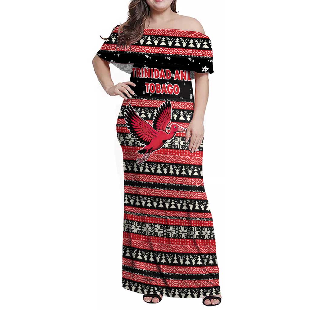 Trinidad and Tobago Christmas Family Matching Off Shoulder Maxi Dress and Hawaiian Shirt Bird and Coat of Arms Design - Wonder Print Shop