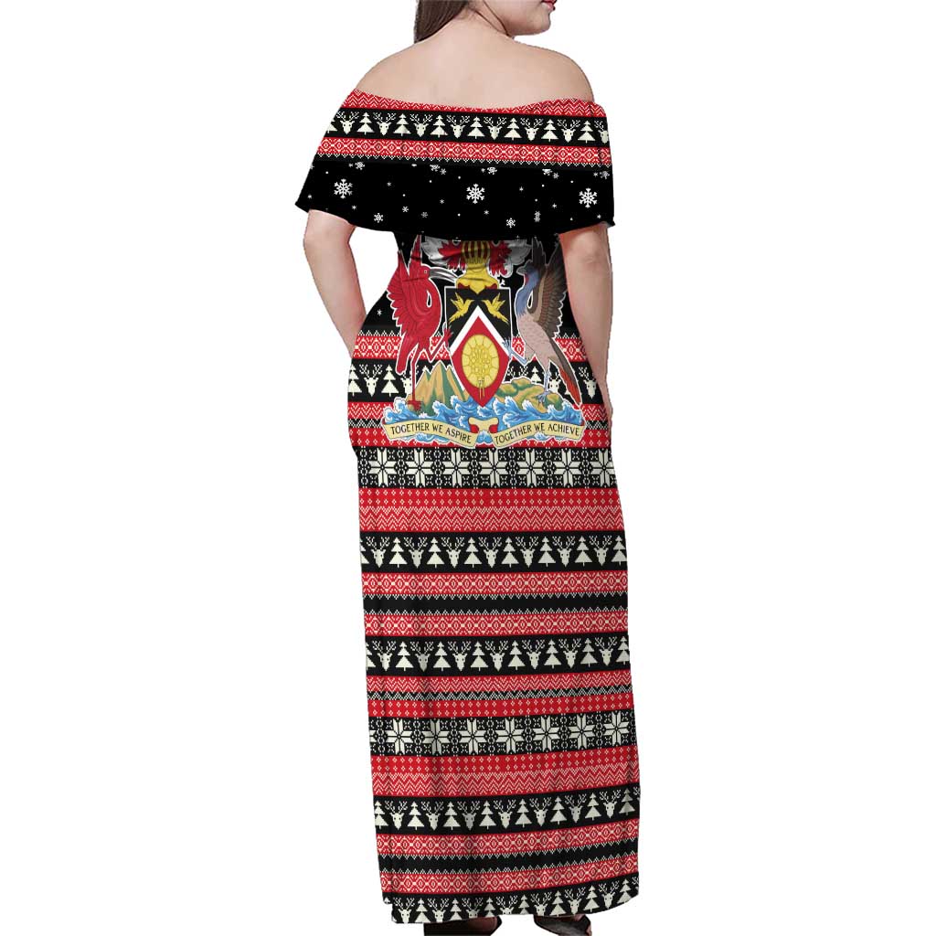 Trinidad and Tobago Christmas Family Matching Off Shoulder Maxi Dress and Hawaiian Shirt Bird and Coat of Arms Design - Wonder Print Shop