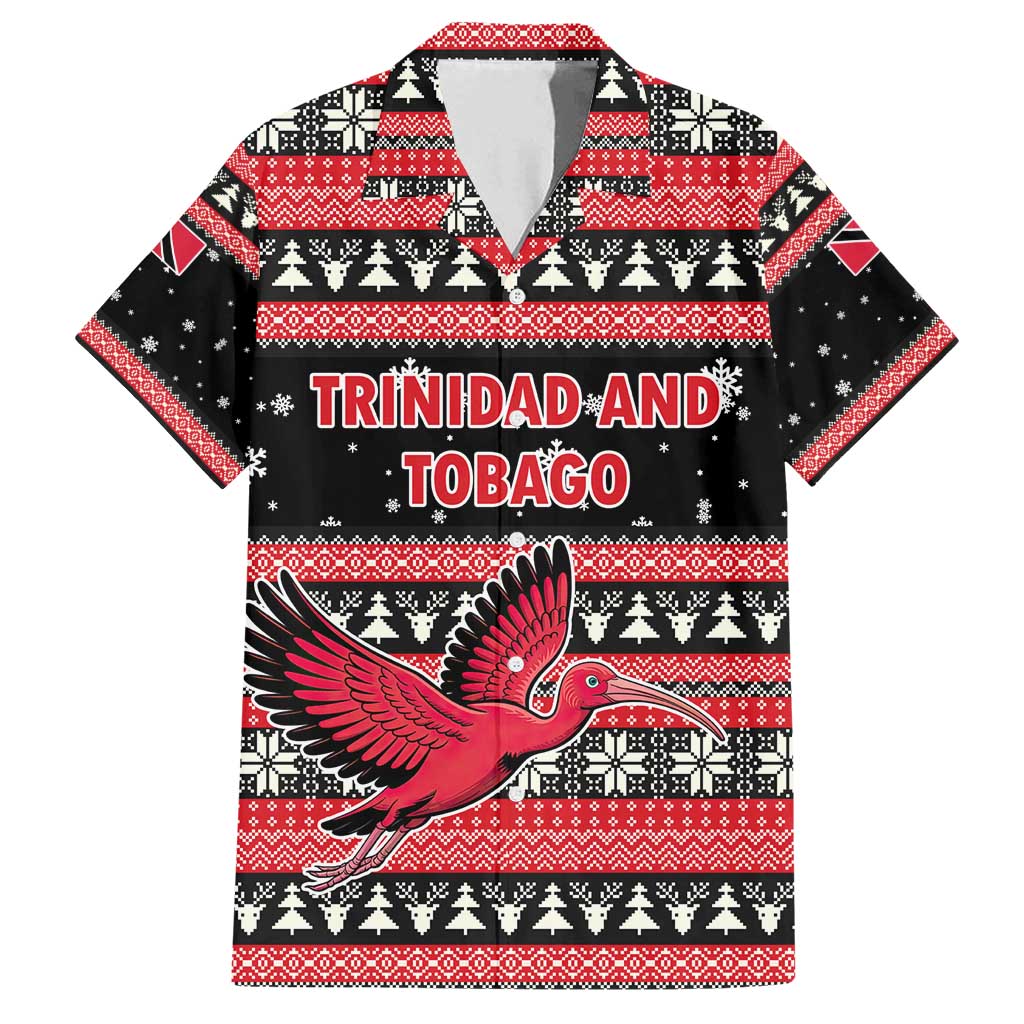 Trinidad and Tobago Christmas Family Matching Off Shoulder Short Dress and Hawaiian Shirt Bird and Coat of Arms Design - Wonder Print Shop