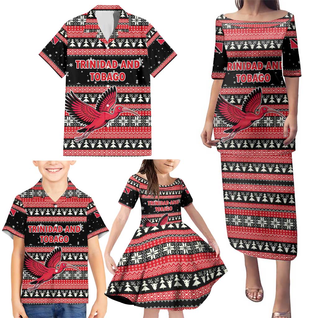 Trinidad and Tobago Christmas Family Matching Puletasi and Hawaiian Shirt Bird and Coat of Arms Design - Wonder Print Shop