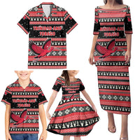 Trinidad and Tobago Christmas Family Matching Puletasi and Hawaiian Shirt Bird and Coat of Arms Design - Wonder Print Shop
