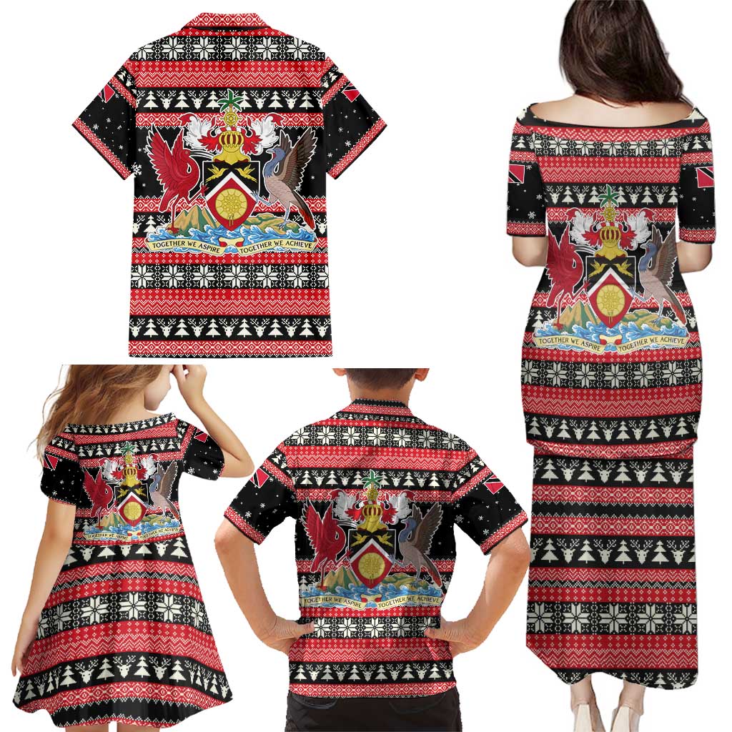Trinidad and Tobago Christmas Family Matching Puletasi and Hawaiian Shirt Bird and Coat of Arms Design - Wonder Print Shop