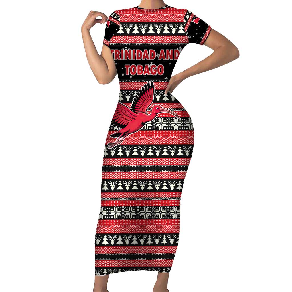 Trinidad and Tobago Christmas Family Matching Short Sleeve Bodycon Dress and Hawaiian Shirt Bird and Coat of Arms Design - Wonder Print Shop