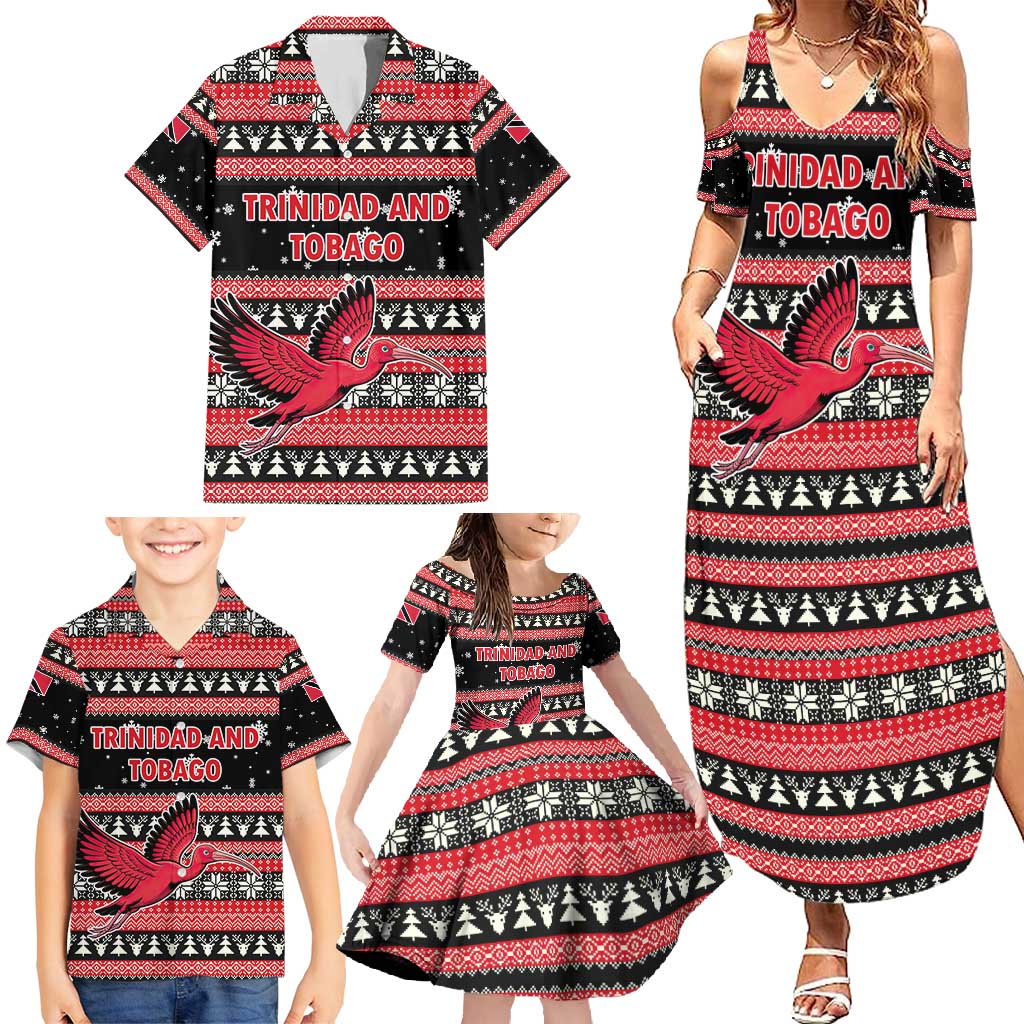 Trinidad and Tobago Christmas Family Matching Summer Maxi Dress and Hawaiian Shirt Bird and Coat of Arms Design - Wonder Print Shop