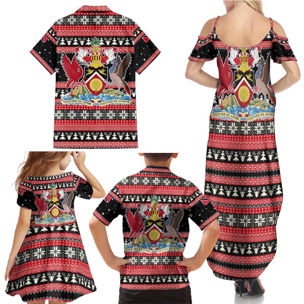 Trinidad and Tobago Christmas Family Matching Summer Maxi Dress and Hawaiian Shirt Bird and Coat of Arms Design - Wonder Print Shop