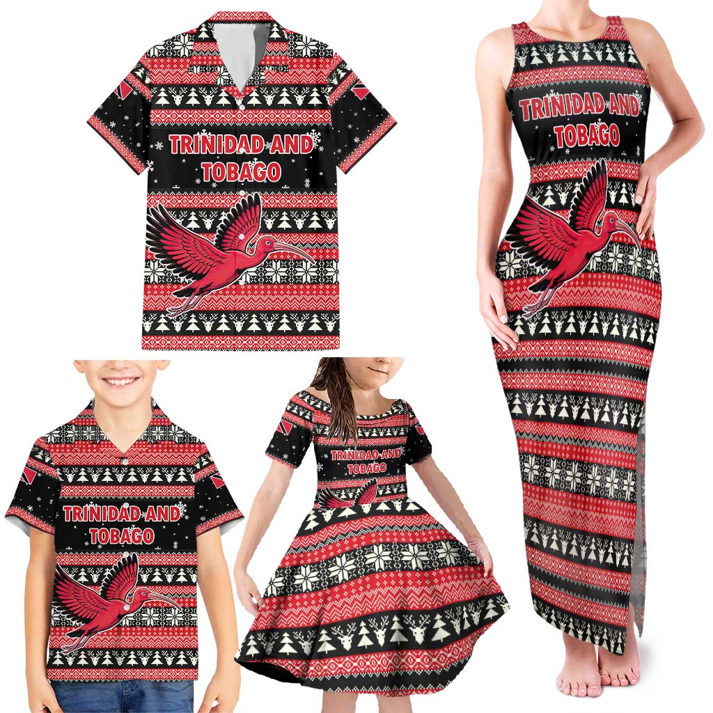 Trinidad and Tobago Christmas Family Matching Tank Maxi Dress and Hawaiian Shirt Bird and Coat of Arms Design - Wonder Print Shop