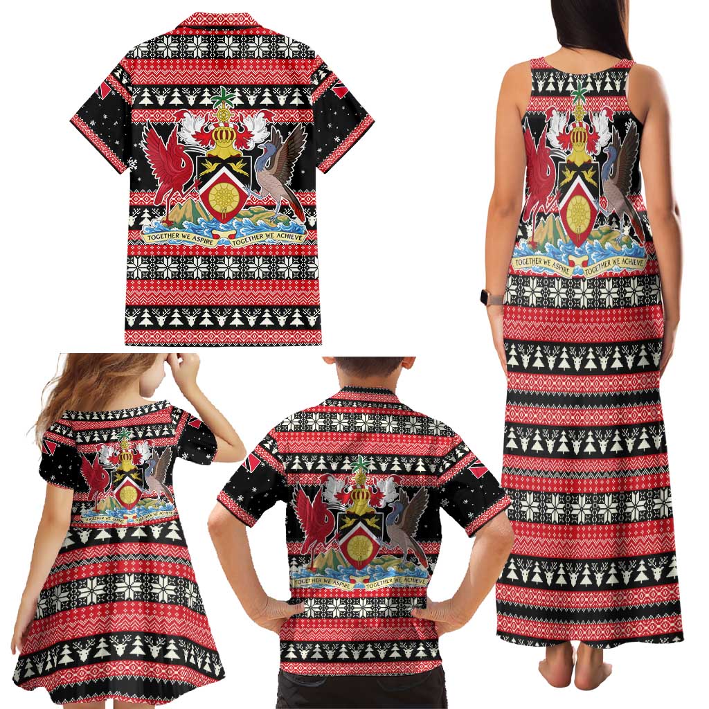 Trinidad and Tobago Christmas Family Matching Tank Maxi Dress and Hawaiian Shirt Bird and Coat of Arms Design - Wonder Print Shop