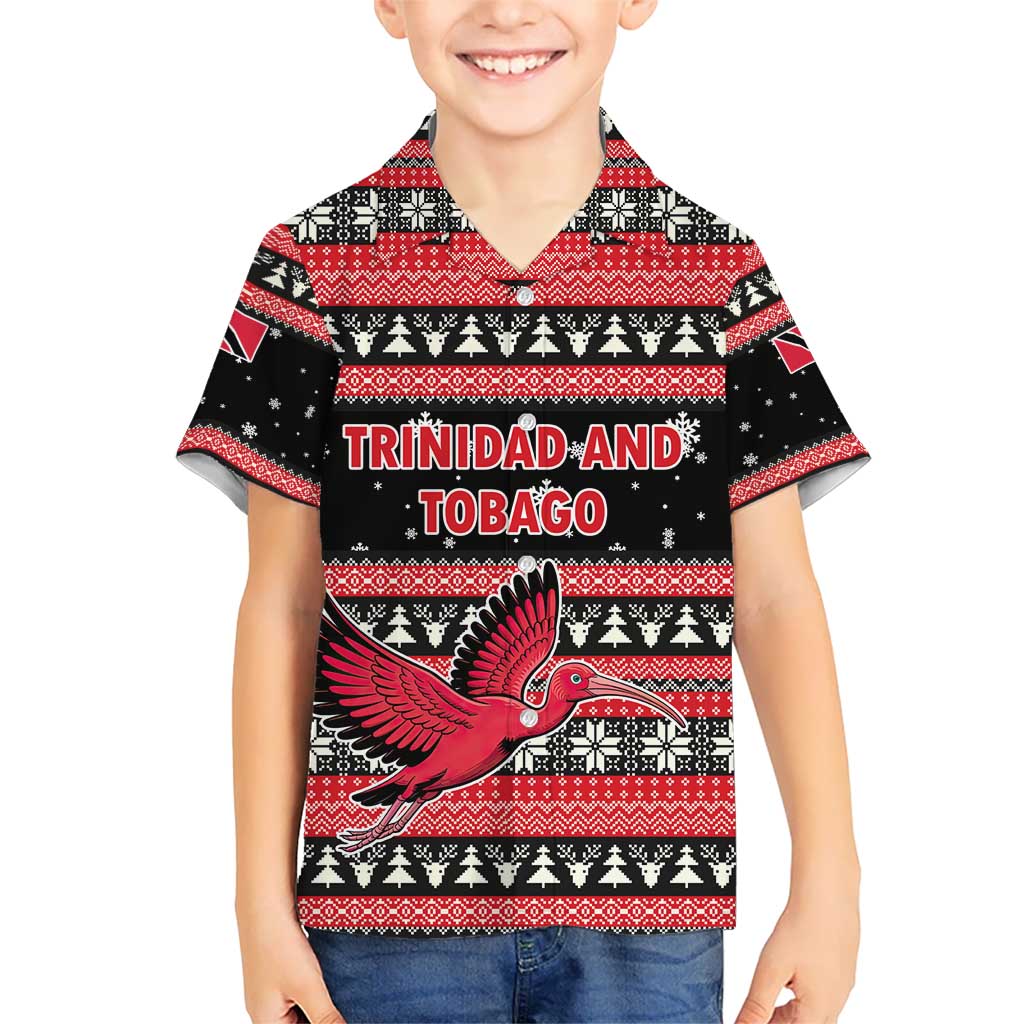 Trinidad and Tobago Christmas Kid Hawaiian Shirt Bird and Coat of Arms Design - Wonder Print Shop