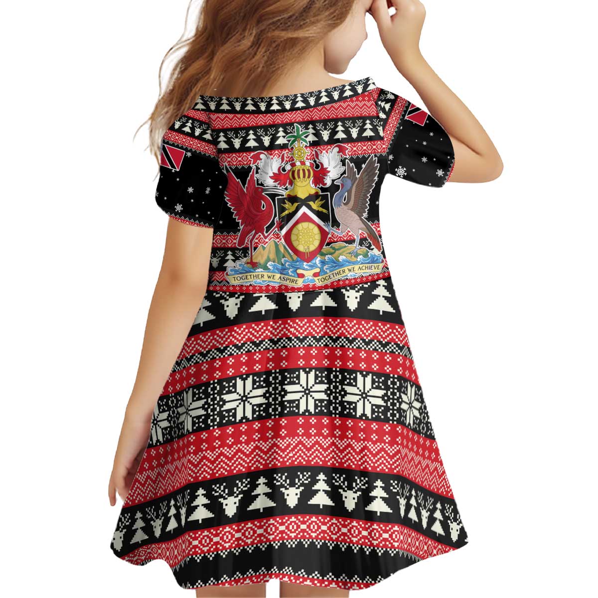 Trinidad and Tobago Christmas Kid Short Sleeve Dress Bird and Coat of Arms Design - Wonder Print Shop