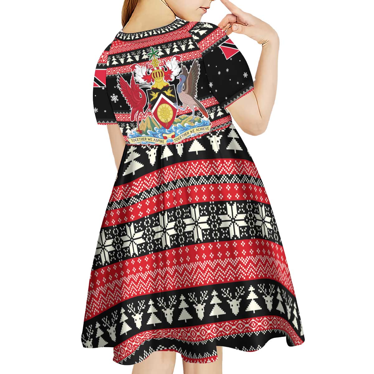 Trinidad and Tobago Christmas Kid Short Sleeve Dress Bird and Coat of Arms Design - Wonder Print Shop