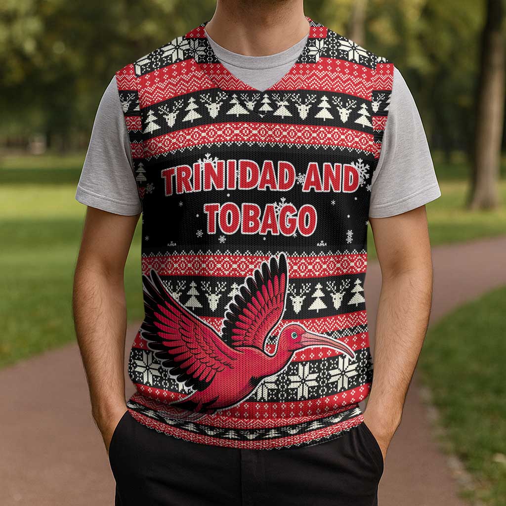 Trinidad and Tobago Christmas Knitted V-Neck Vest Bird and Coat of Arms Design - Wonder Print Shop