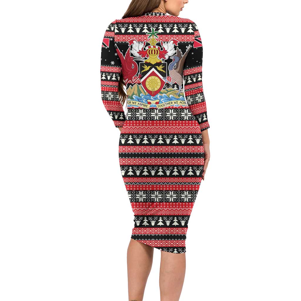 Trinidad and Tobago Christmas Long Sleeve Bodycon Dress Bird and Coat of Arms Design - Wonder Print Shop