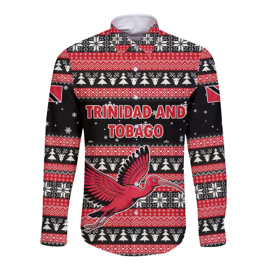 Trinidad and Tobago Christmas Long Sleeve Button Shirt Bird and Coat of Arms Design - Wonder Print Shop