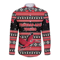Trinidad and Tobago Christmas Long Sleeve Button Shirt Bird and Coat of Arms Design - Wonder Print Shop