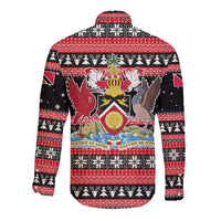 Trinidad and Tobago Christmas Long Sleeve Button Shirt Bird and Coat of Arms Design - Wonder Print Shop