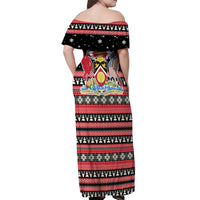 Trinidad and Tobago Christmas Off Shoulder Maxi Dress Bird and Coat of Arms Design - Wonder Print Shop