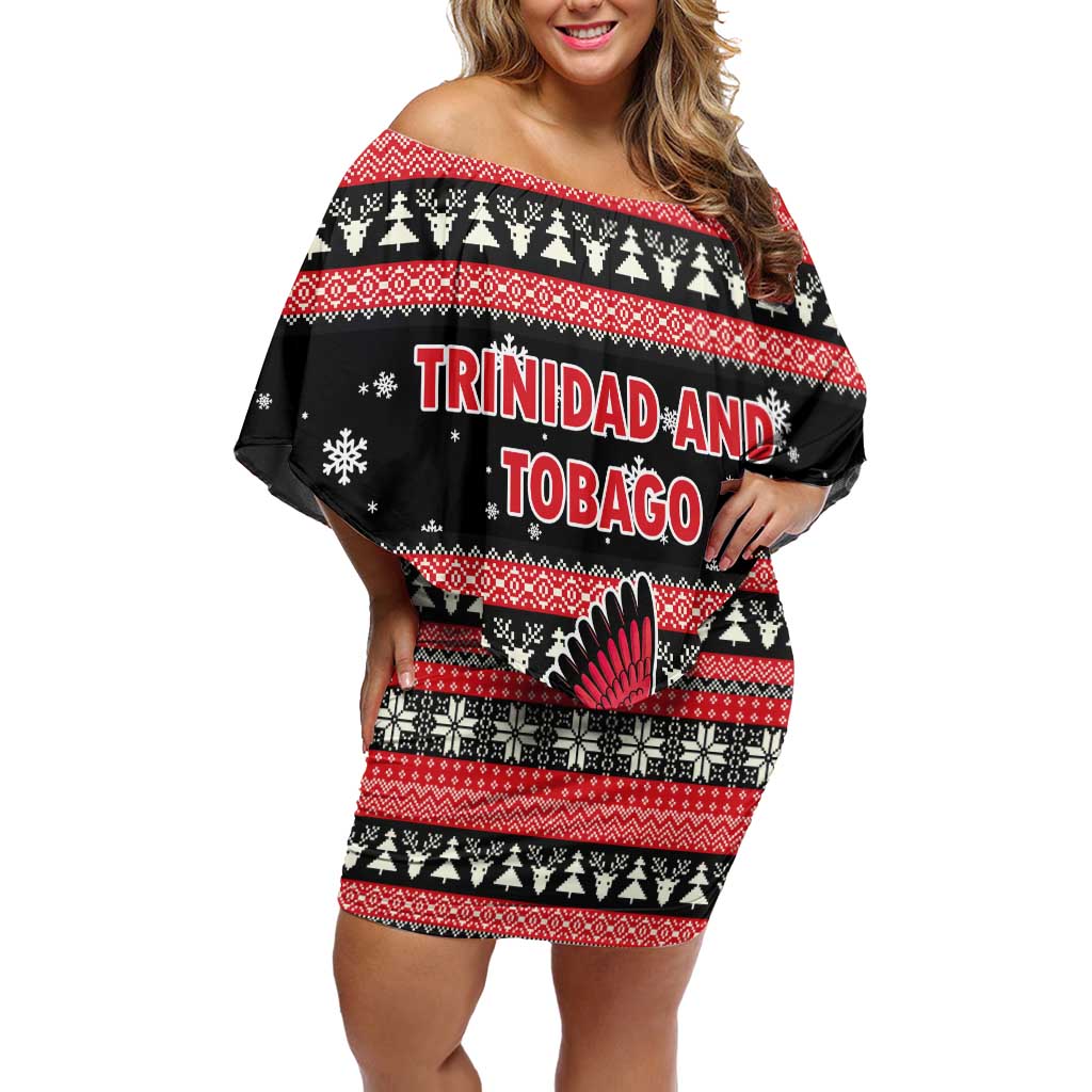 Trinidad and Tobago Christmas Off Shoulder Short Dress Bird and Coat of Arms Design - Wonder Print Shop