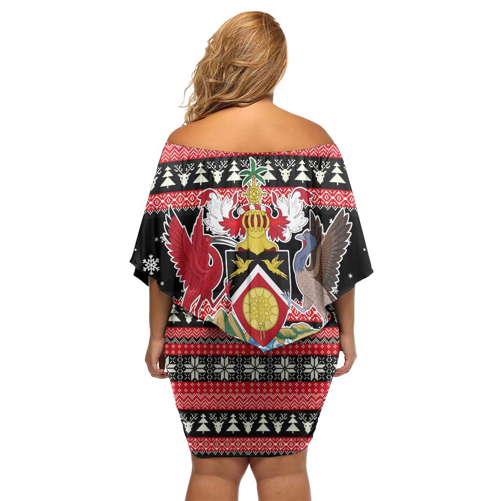 Trinidad and Tobago Christmas Off Shoulder Short Dress Bird and Coat of Arms Design - Wonder Print Shop