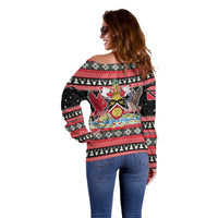 Trinidad and Tobago Christmas Off Shoulder Sweater Bird and Coat of Arms Design - Wonder Print Shop
