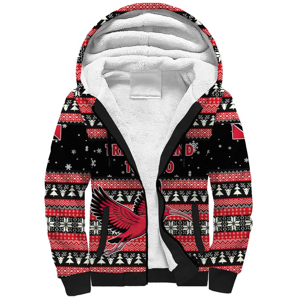 Trinidad and Tobago Christmas Sherpa Hoodie Bird and Coat of Arms Design - Wonder Print Shop