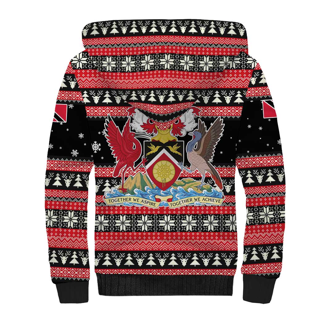 Trinidad and Tobago Christmas Sherpa Hoodie Bird and Coat of Arms Design - Wonder Print Shop