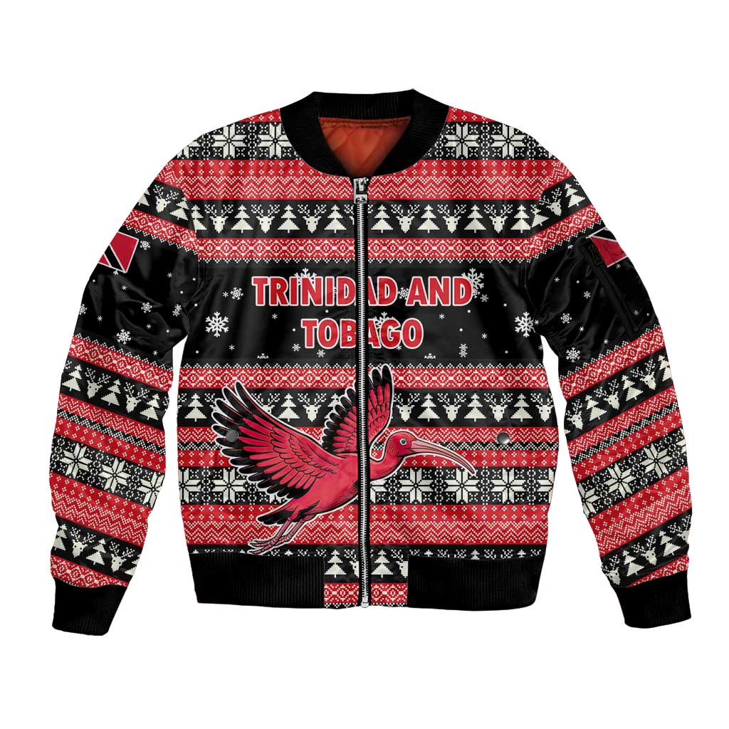 Trinidad and Tobago Christmas Sleeve Zip Bomber Jacket Bird and Coat of Arms Design - Wonder Print Shop