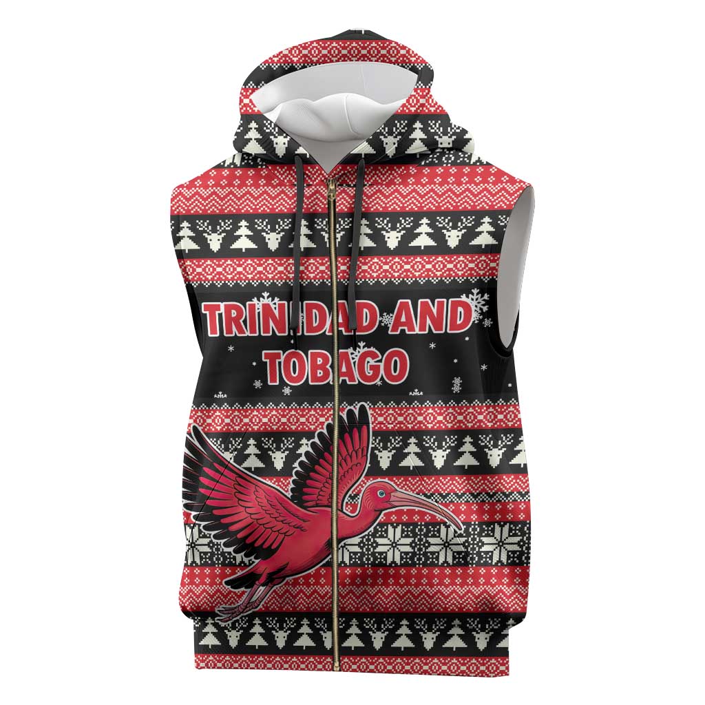 Trinidad and Tobago Christmas Sleeveless Zip Hoodie Bird and Coat of Arms Design - Wonder Print Shop