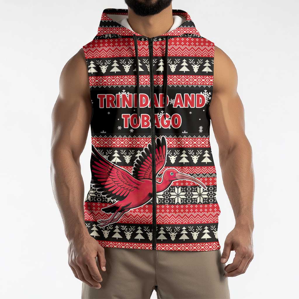 Trinidad and Tobago Christmas Sleeveless Zip Hoodie Bird and Coat of Arms Design - Wonder Print Shop